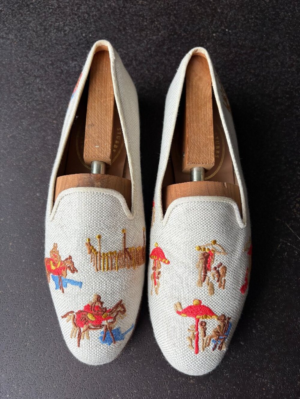 Stubbs & Wootton Oasis Motif Needlepoint Loafers Slippers Women 9.5 Men 7.5
